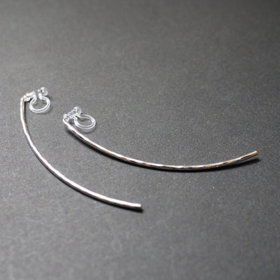 Silver Long Hammered Bar Invisible Clip On Stud Earrings