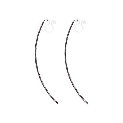 Silver Long Hammered Bar Invisible Clip On Stud Earrings