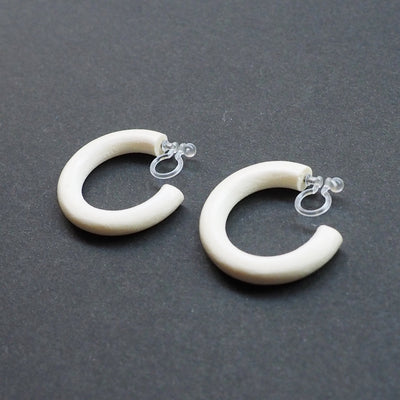 White Wood Invisible Clip On Hoop Earrings - Miyabi Grace