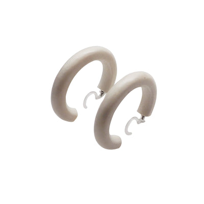 White Wood Invisible Clip On Hoop Earrings - Miyabi Grace
