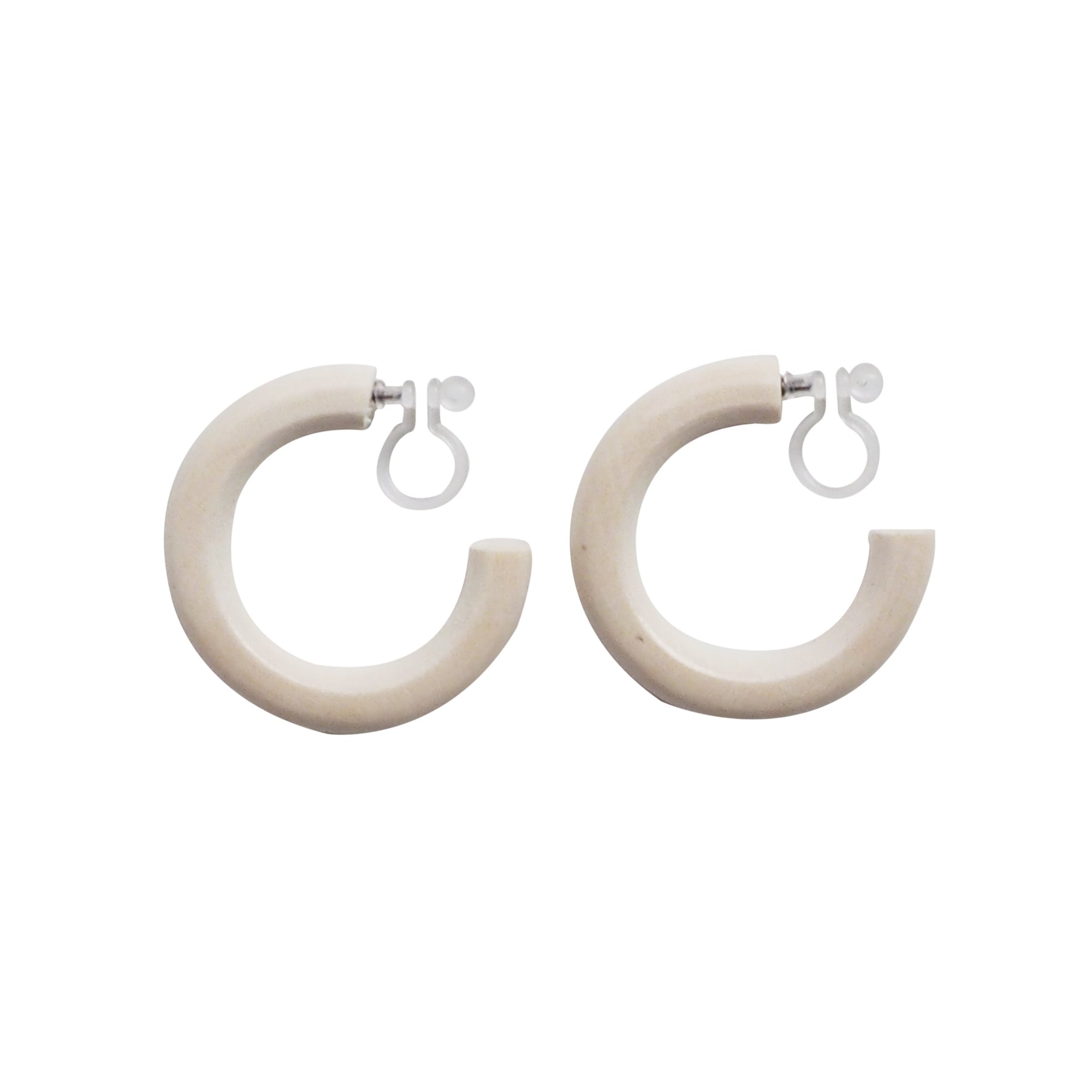 White Wood Invisible Clip On Hoop Earrings - Miyabi Grace