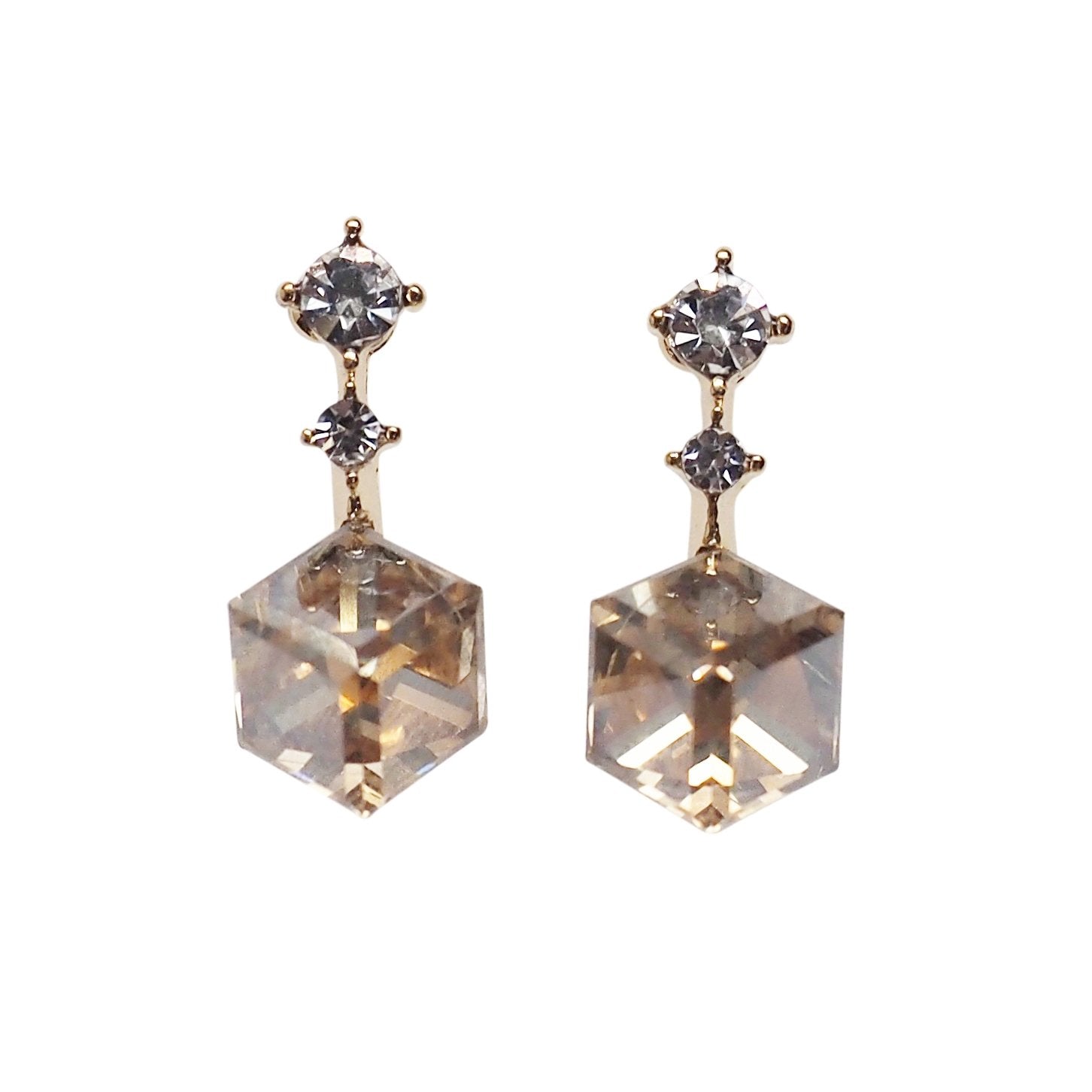 Swarovski Crystal Rhinestone Cube Invisible Clip On Stud Earrings ( Light Orange ) - Miyabi Grace