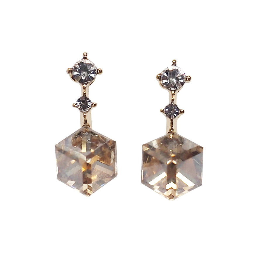 Swarovski Crystal Rhinestone Cube Invisible Clip On Stud Earrings ( Light Orange ) - Miyabi Grace