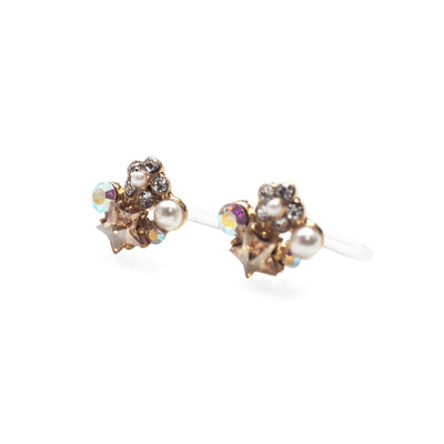 Star Swarovski Crystal Rhinestone & White Pearl Invisible Clip on Stud Earrings ( Light orange ) - Miyabi Grace