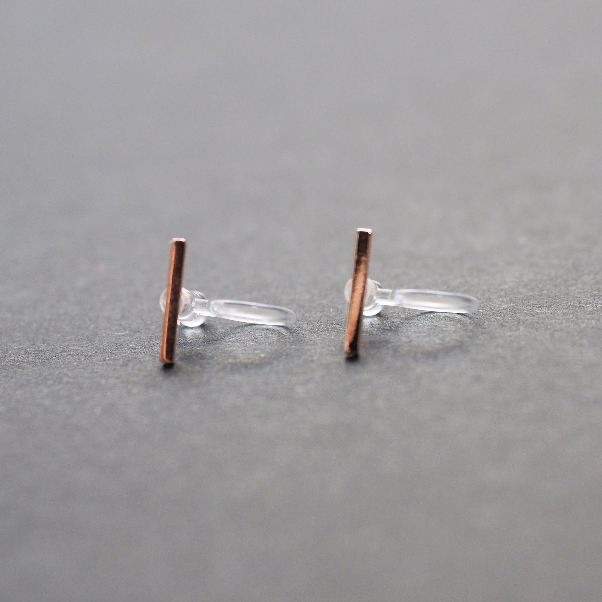 Rose Gold Bar Invisible Clip On Stud Earrings - Miyabi Grace