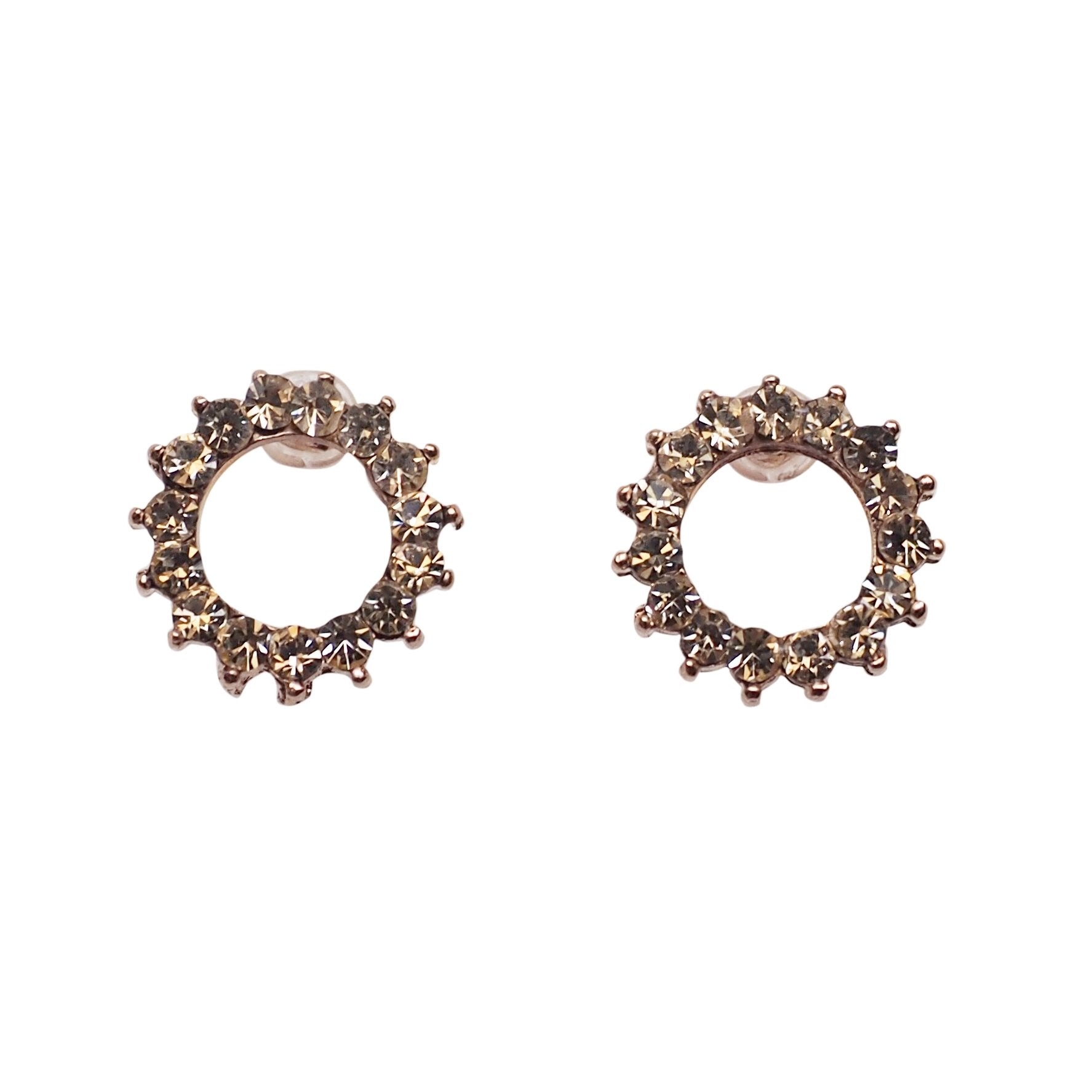 Circle Rhinestone Crystal Invisible Clip On Stud Earrings ( Rose gold tone ) - Miyabi Grace