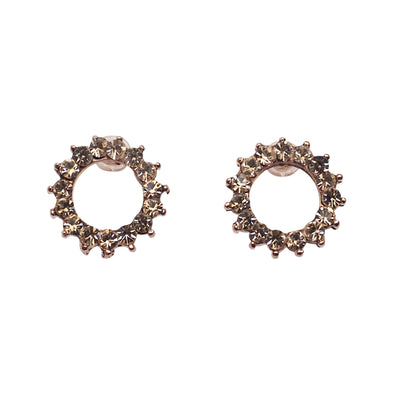 Circle Rhinestone Crystal Invisible Clip On Stud Earrings ( Rose gold tone ) - Miyabi Grace