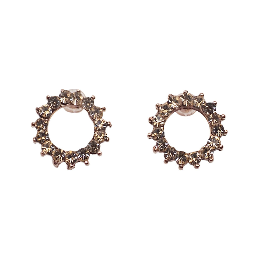 Circle Rhinestone Crystal Invisible Clip On Stud Earrings ( Rose gold tone ) - Miyabi Grace