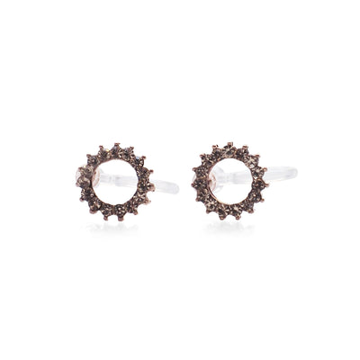 Circle Rhinestone Crystal Invisible Clip On Stud Earrings ( Rose gold tone ) - Miyabi Grace