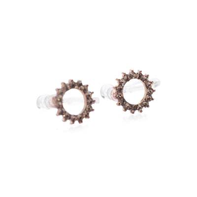 Circle Rhinestone Crystal Invisible Clip On Stud Earrings ( Rose gold tone ) - Miyabi Grace