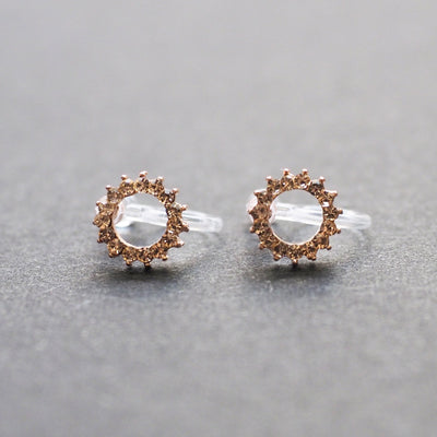 Circle Rhinestone Crystal Invisible Clip On Stud Earrings ( Rose gold tone ) - Miyabi Grace