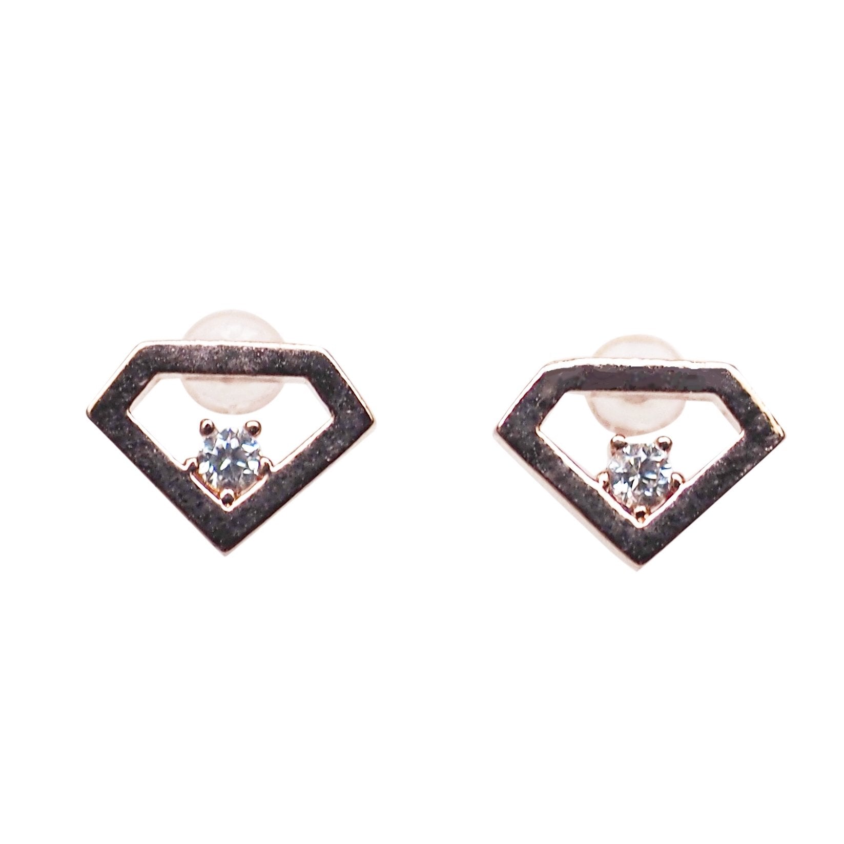 Cubic Zirconia Crystal Diamond Invisible Clip On Stud Earrings ( Rose gold tone ) - Miyabi Grace
