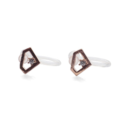 Cubic Zirconia Crystal Diamond Invisible Clip On Stud Earrings ( Rose gold tone ) - Miyabi Grace