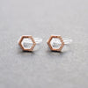 Cubic Zirconia Crystal Pave Hexagon Invisible Clip On Stud Earrings ( Rose gold tone ) - Miyabi Grace
