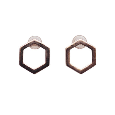 Hexagon Invisible Clip On Stud Earrings ( Rose gold tone ) - Miyabi Grace