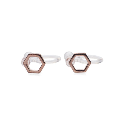 Hexagon Invisible Clip On Stud Earrings ( Rose gold tone ) - Miyabi Grace