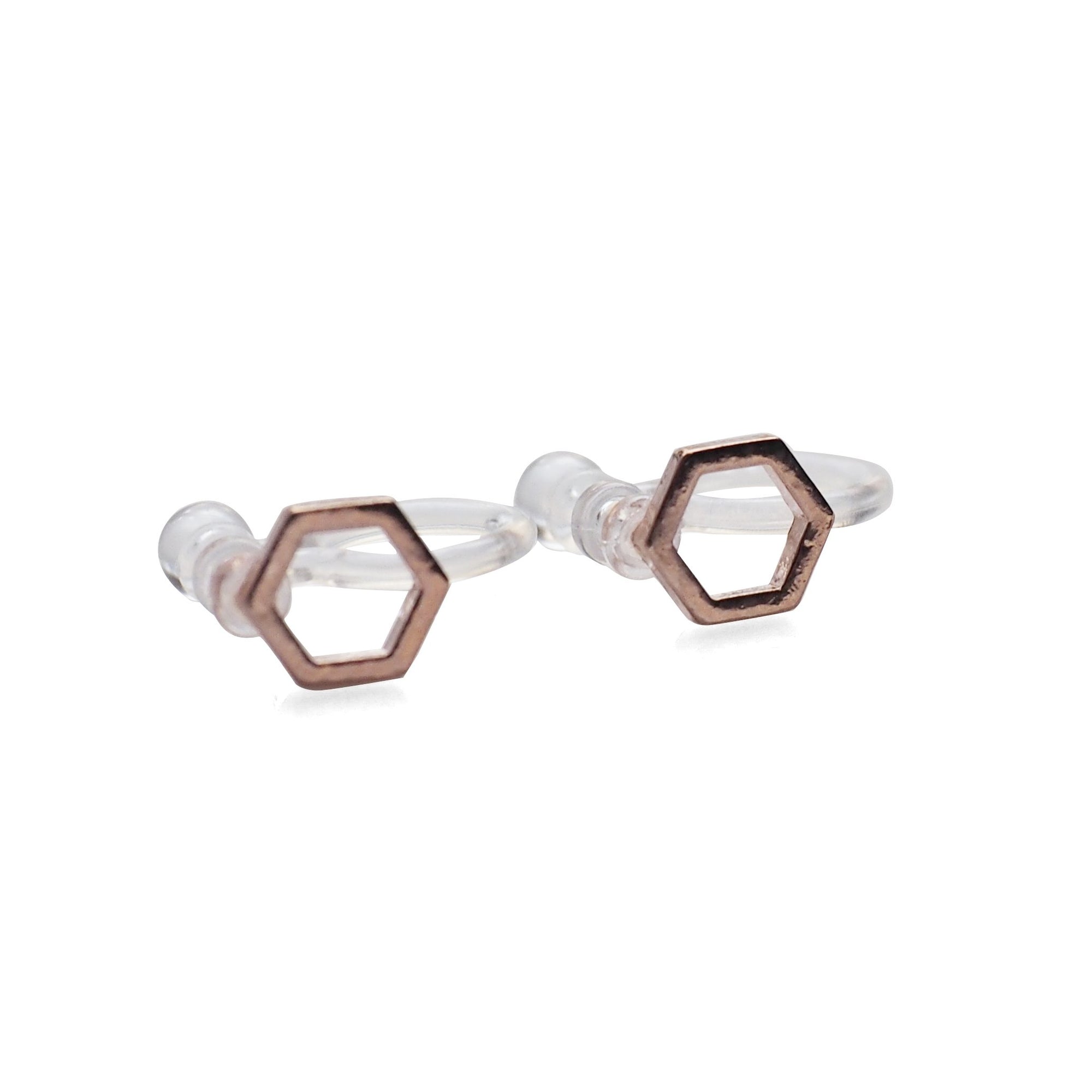 Hexagon Invisible Clip On Stud Earrings ( Rose gold tone ) - Miyabi Grace