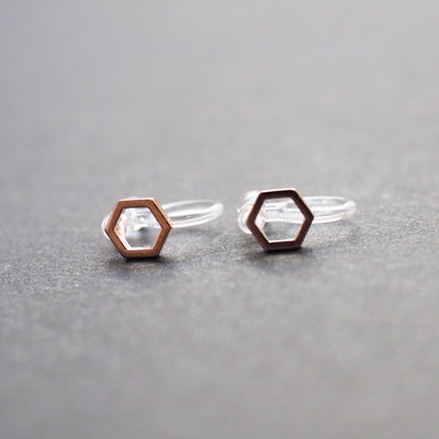 Hexagon Invisible Clip On Stud Earrings ( Rose gold tone ) - Miyabi Grace