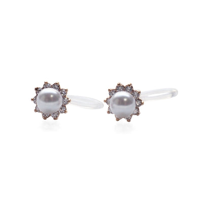 White Pearl & Cubic Zirconia Crystal Pave Invisible Clip On Stud Earrings ( Rose gold tone ) - Miyabi Grace
