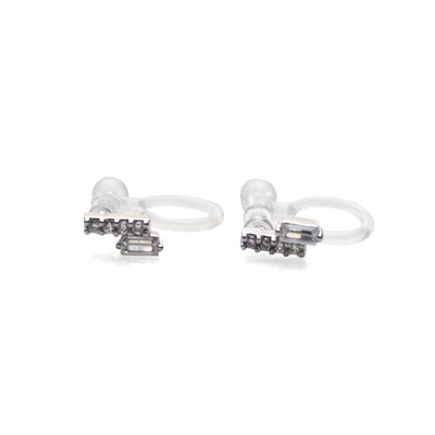 Cubic Zirconia Crystal Bar Invisible Clip On Stud Earrings ( Silver tone ) - Miyabi Grace