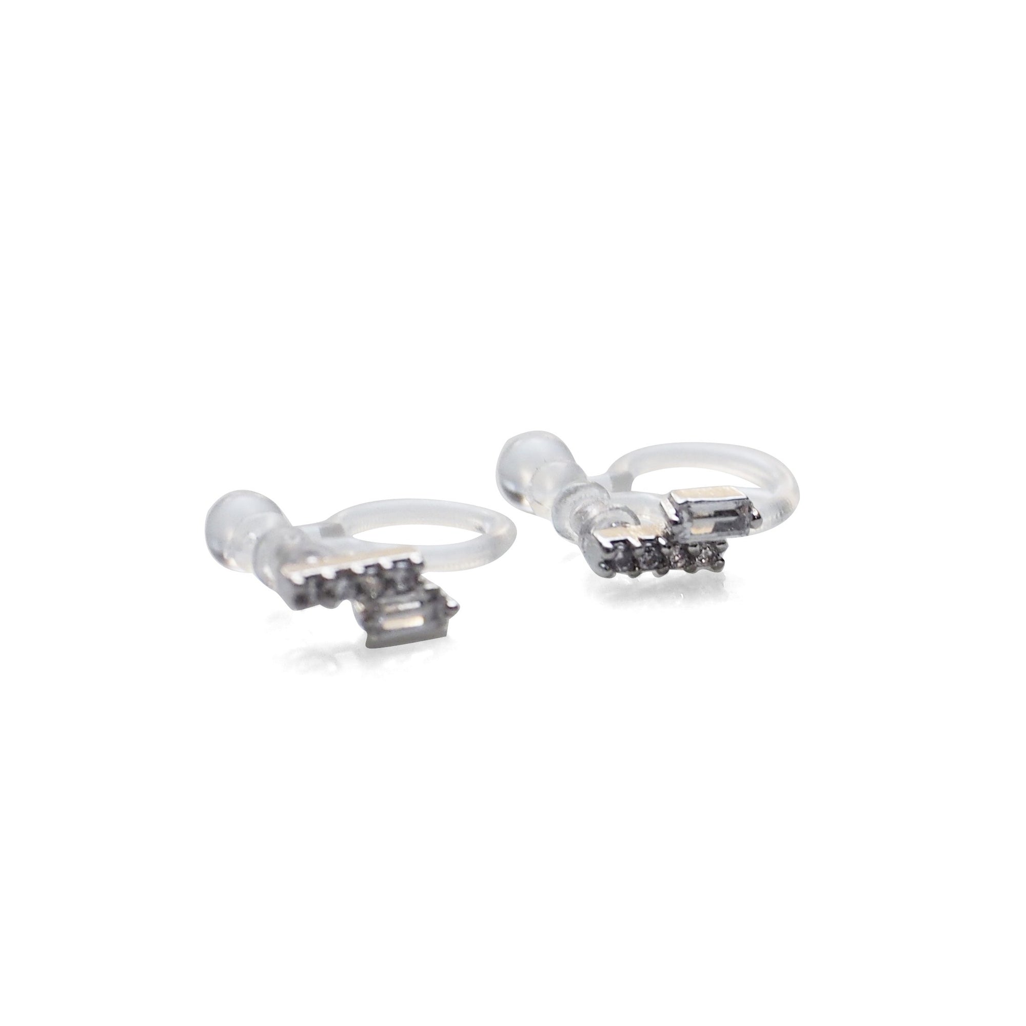 Cubic Zirconia Crystal Bar Invisible Clip On Stud Earrings ( Silver tone ) - Miyabi Grace