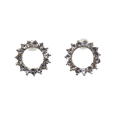 Circle Rhinestone Crystal Invisible Clip On Stud Earrings ( Silver tone ) - Miyabi Grace