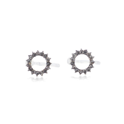 Circle Rhinestone Crystal Invisible Clip On Stud Earrings ( Silver tone ) - Miyabi Grace
