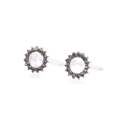 Circle Rhinestone Crystal Invisible Clip On Stud Earrings ( Silver tone ) - Miyabi Grace