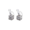 Cubic Zirconia Crystal In Cube Invisible Clip On Stud Earrings ( Silver tone ) - Miyabi Grace