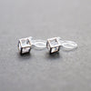 Cubic Zirconia Crystal In Cube Invisible Clip On Stud Earrings ( Silver tone ) - Miyabi Grace