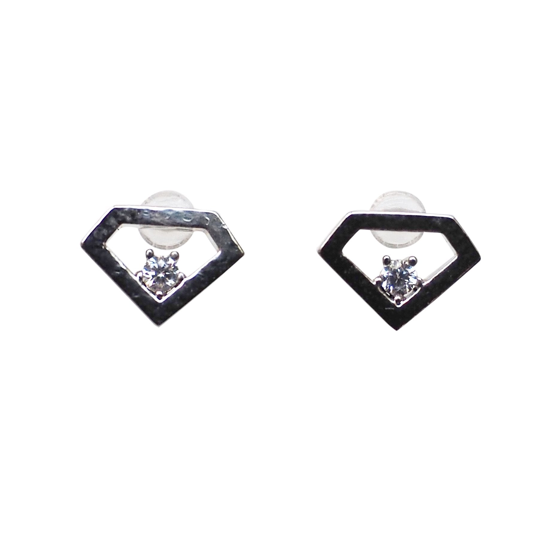 Cubic Zirconia Crystal Diamond Invisible Clip On Stud Earrings ( Silver tone ) - Miyabi Grace