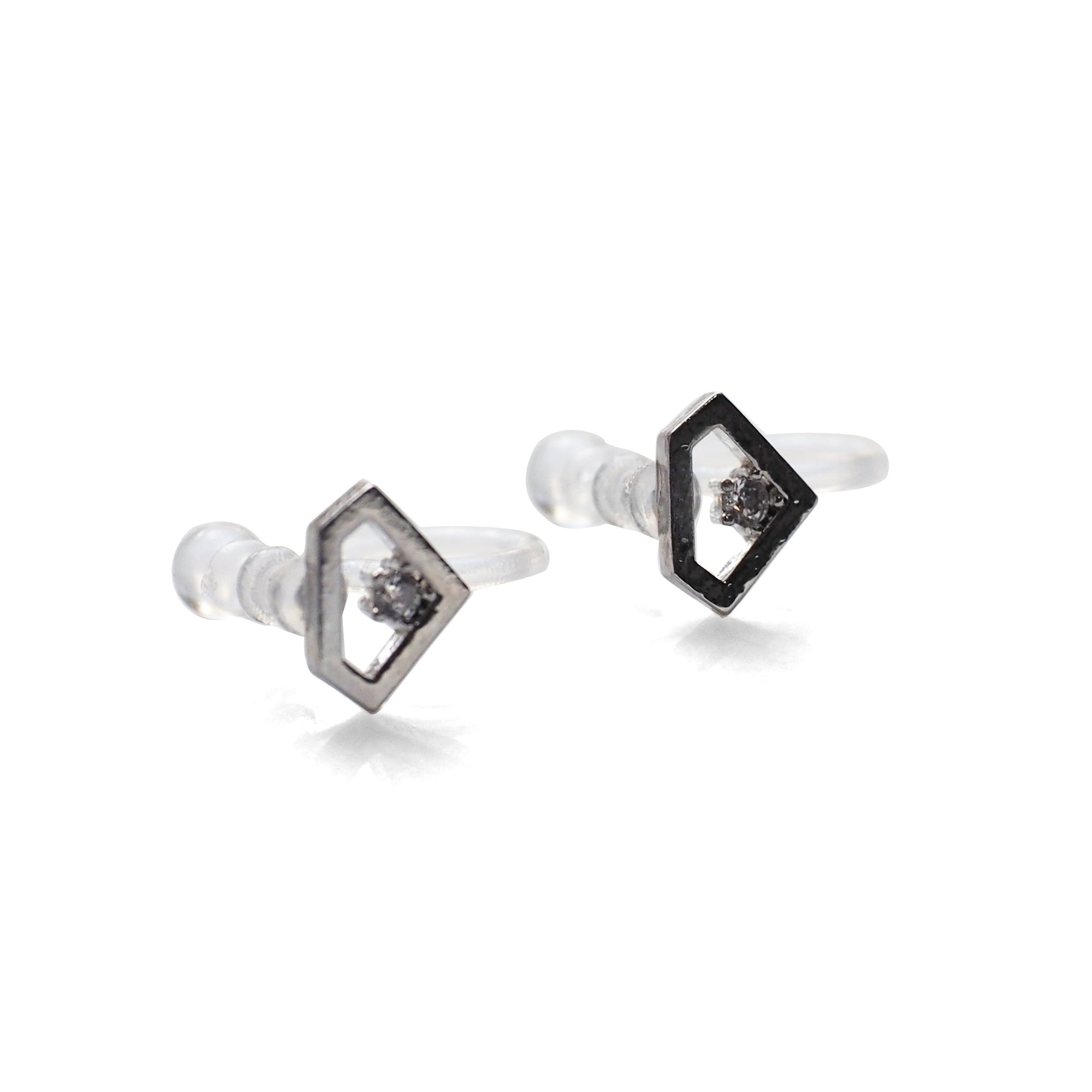 Cubic Zirconia Crystal Diamond Invisible Clip On Stud Earrings ( Silver tone ) - Miyabi Grace