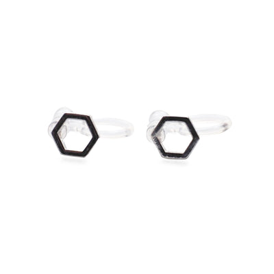 Hexagon Invisible Clip On Stud Earrings ( Silver tone ) - Miyabi Grace