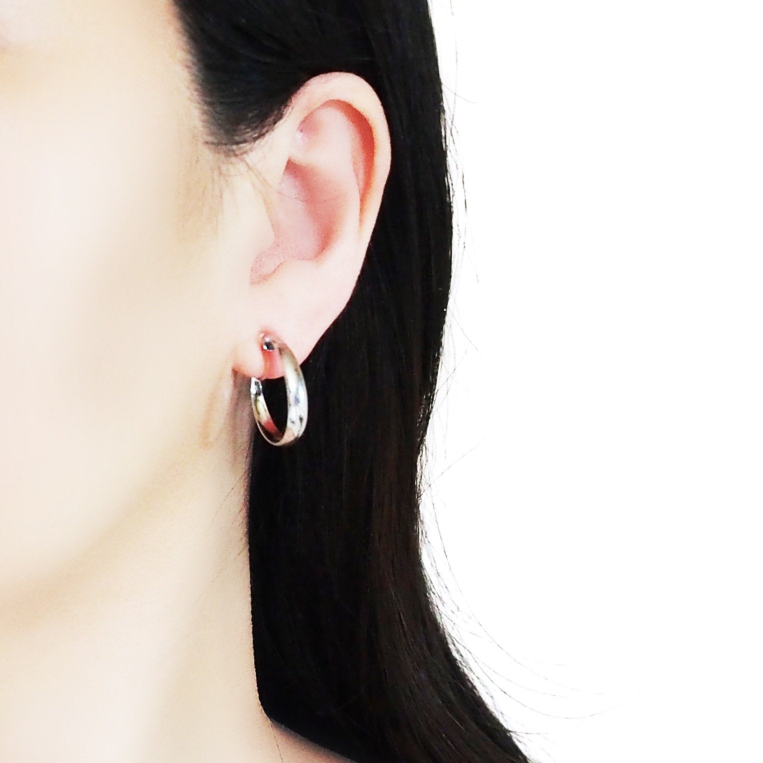 Silver Rounded Invisible Clip On Hoop Earrings - Miyabi Grace