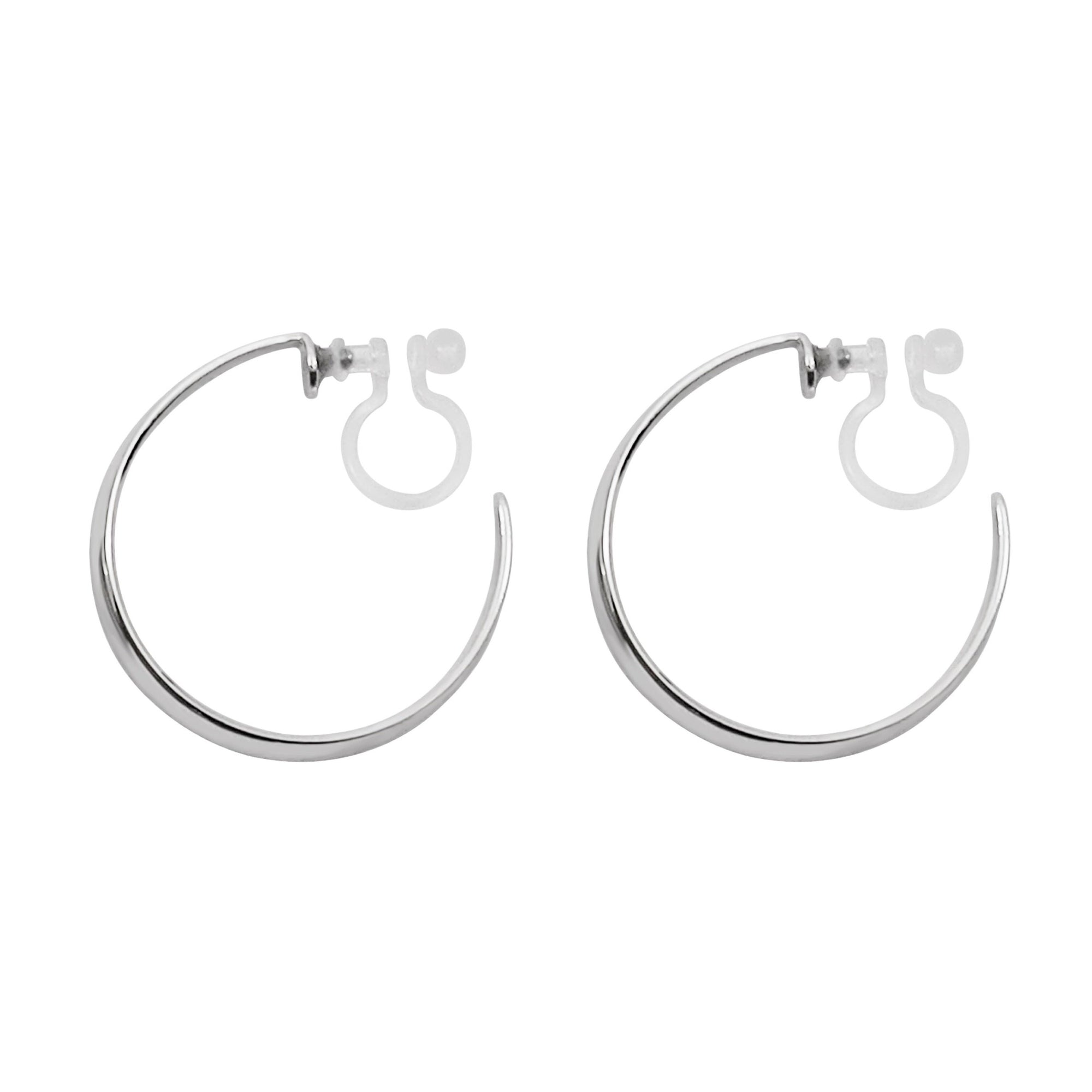 Silver Rounded Invisible Clip On Hoop Earrings - Miyabi Grace