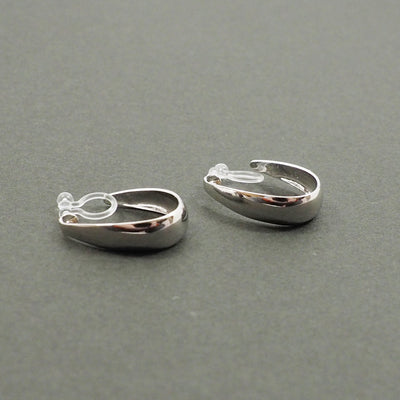 Silver Oval Invisible Clip On Hoop Earrings - Miyabi Grace