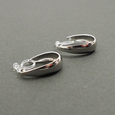 Silver Oval Invisible Clip On Hoop Earrings - Miyabi Grace