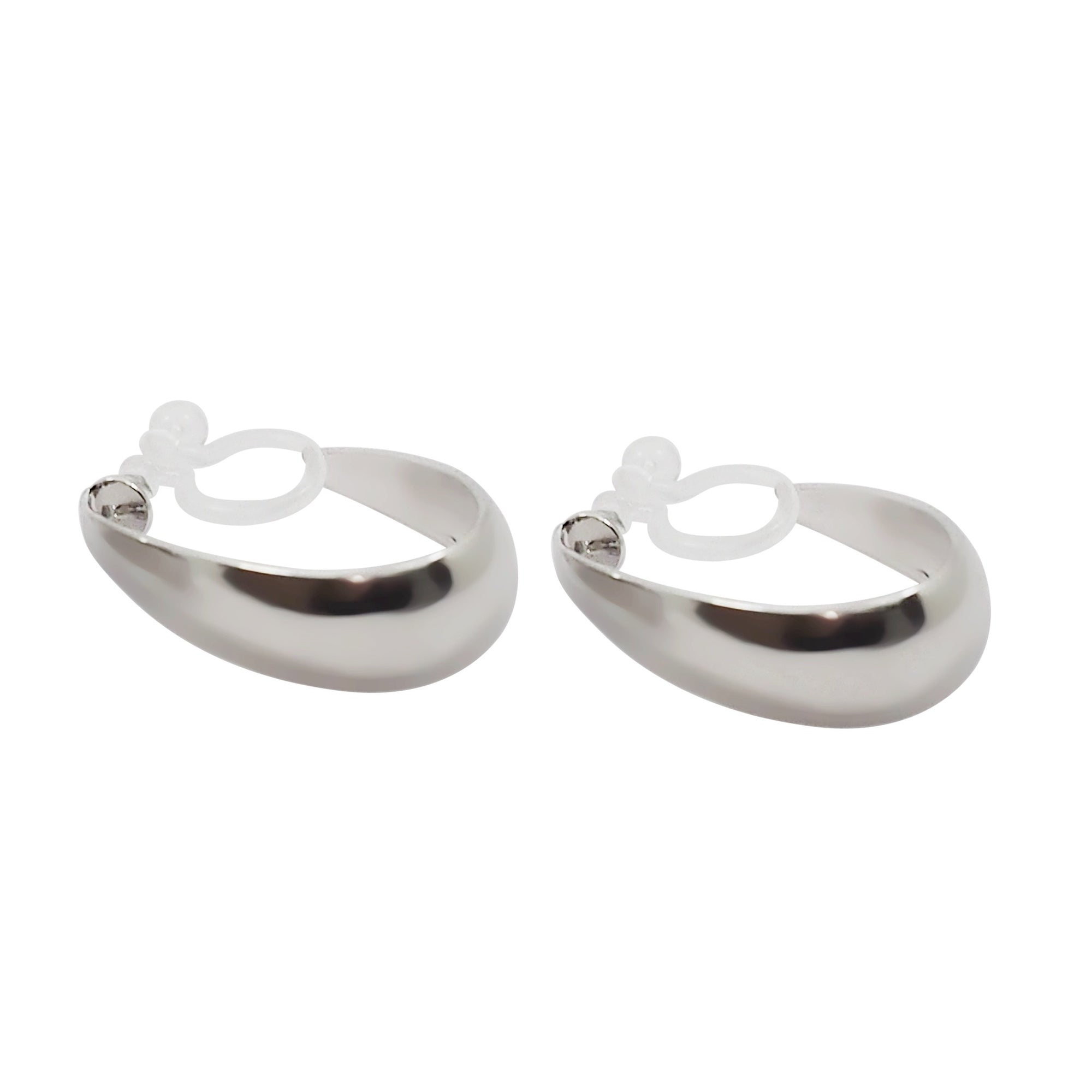 Silver Oval Invisible Clip On Hoop Earrings - Miyabi Grace
