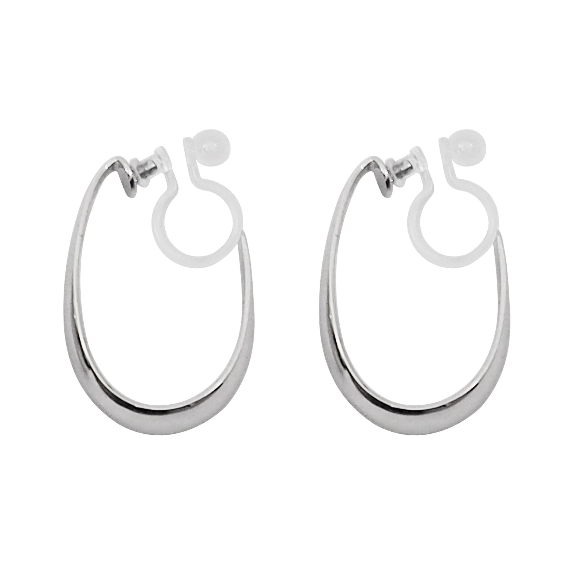 Silver Oval Invisible Clip On Hoop Earrings - Miyabi Grace
