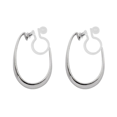 Silver Oval Invisible Clip On Hoop Earrings - Miyabi Grace