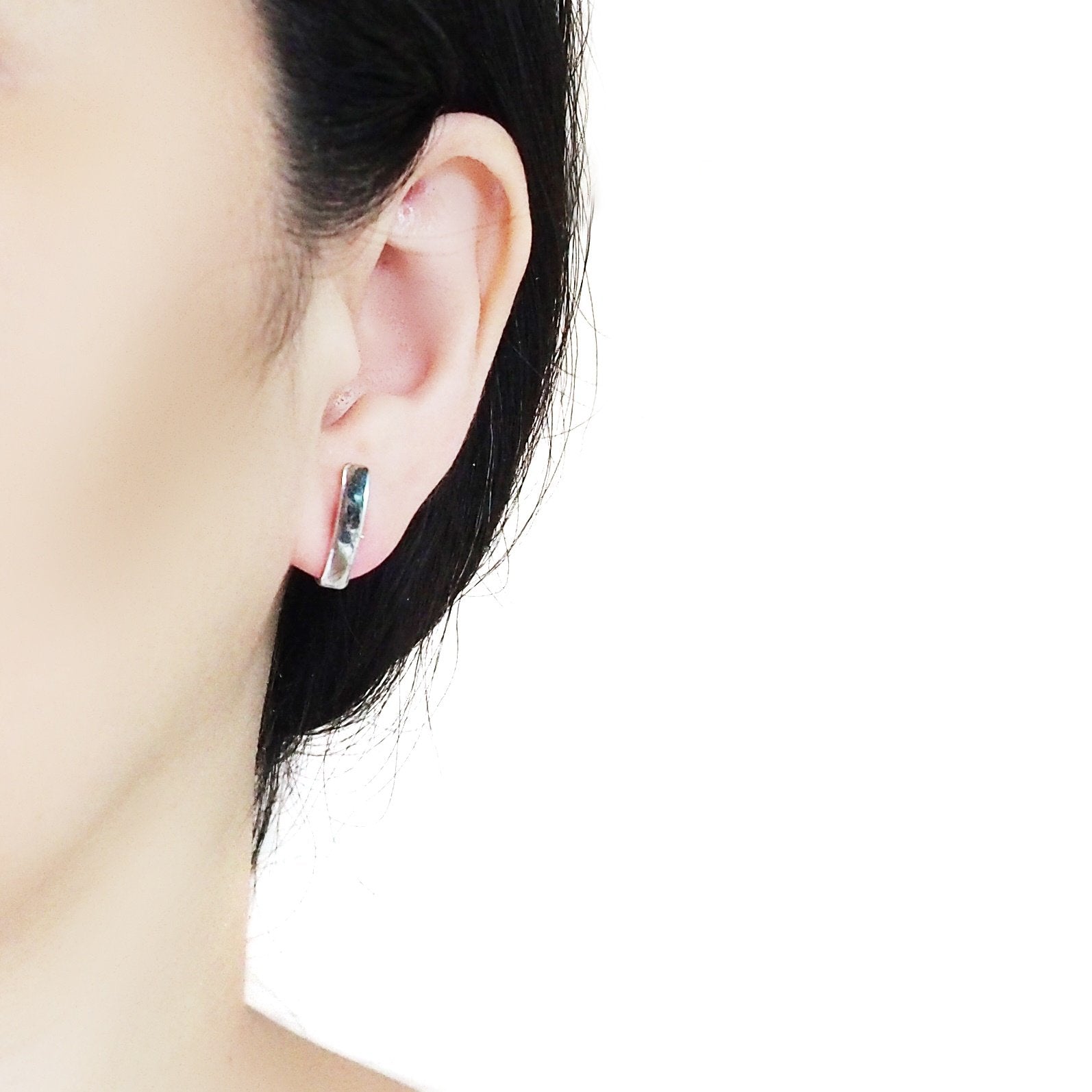 Silver Curved Short Bar Invisible Clip On Stud Earrings