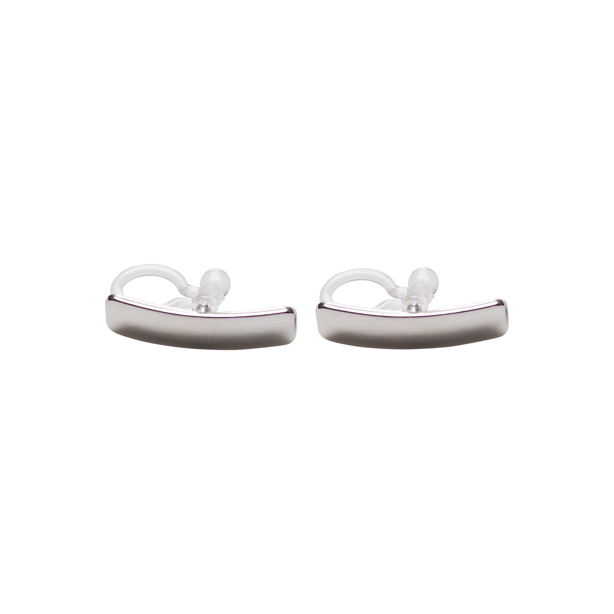 Silver Curved Short Bar Invisible Clip On Stud Earrings