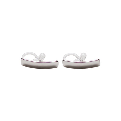 Silver Curved Short Bar Invisible Clip On Stud Earrings
