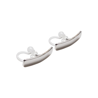 Silver Curved Short Bar Invisible Clip On Stud Earrings