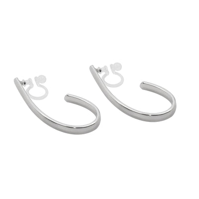 Silver Teardrop Invisible Clip On Hoop Earrings - Miyabi Grace