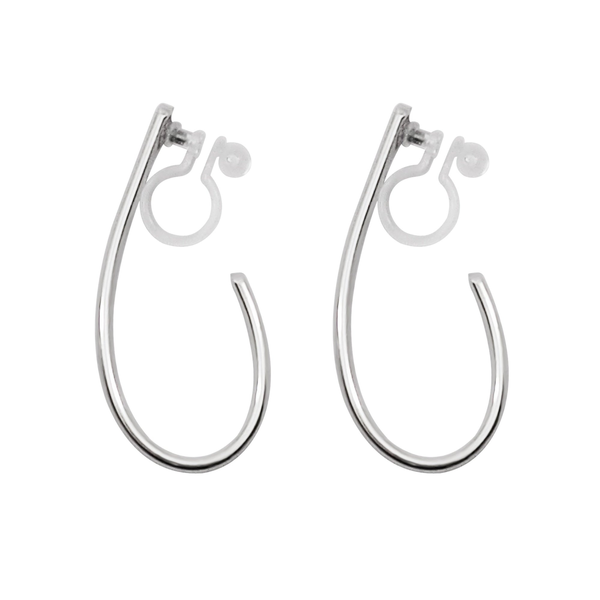 Silver Teardrop Invisible Clip On Hoop Earrings - Miyabi Grace