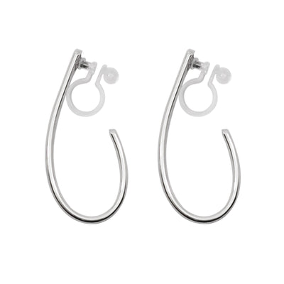 Silver Teardrop Invisible Clip On Hoop Earrings - Miyabi Grace