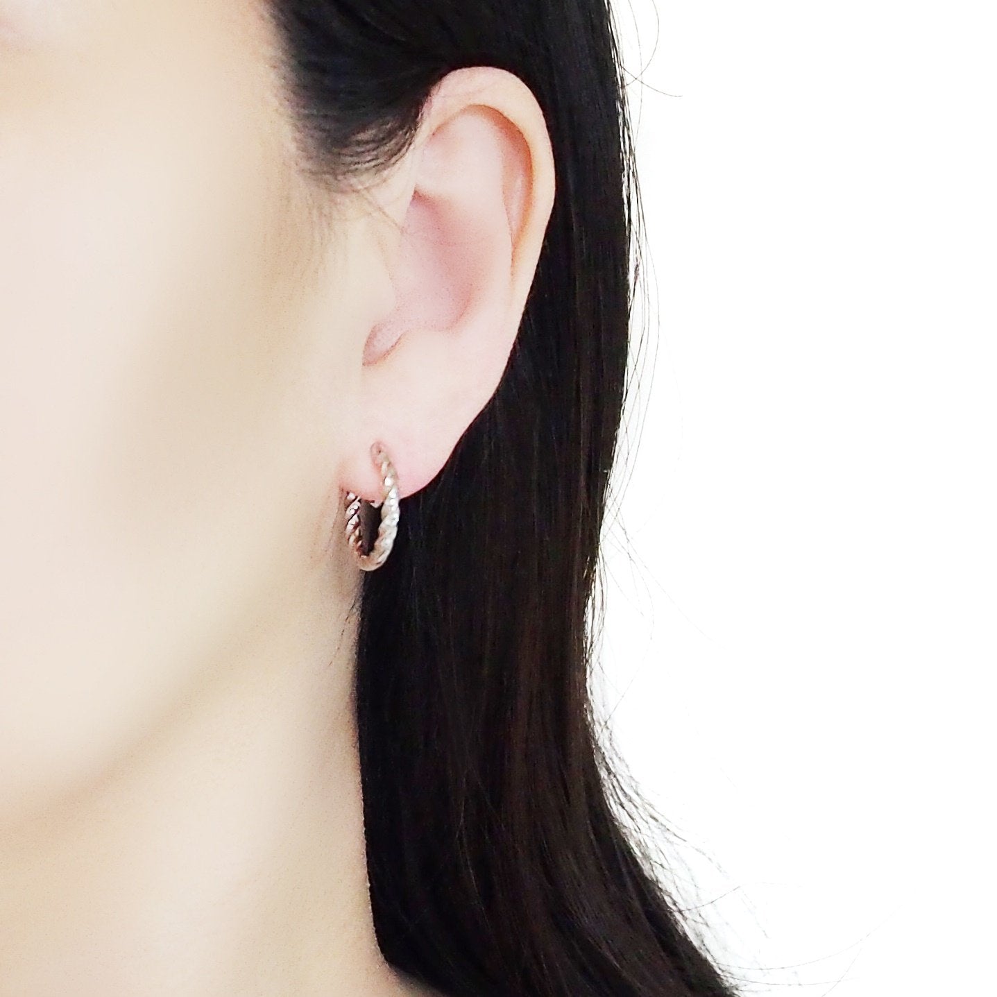 Silver Textured Invisible Clip On Hoop Earrings - Miyabi Grace