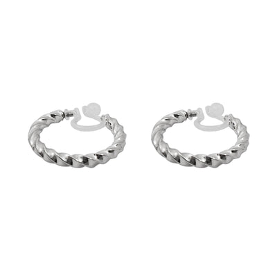 Silver Textured Invisible Clip On Hoop Earrings - Miyabi Grace