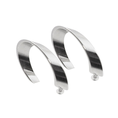 Silver Twisted Oval Invisible Clip On Hoop Earrings - Miyabi Grace